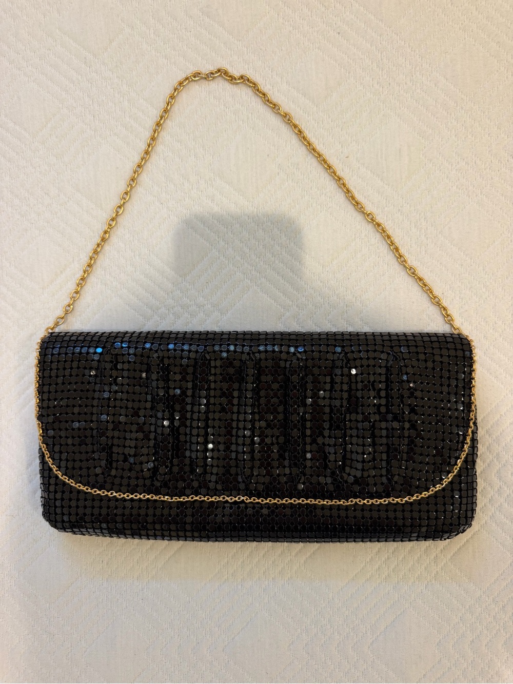 BCBGMaxAzria Black Sequin Clutch with Gold Chain